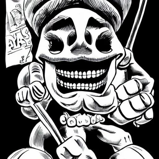 Image similar to a black and white detailed comic cartoon drawing in the style of jack kirby, joe kubert, alex toth, of the skeleton of death giving a thumbs up and smiling, trending on artstation, 4 k