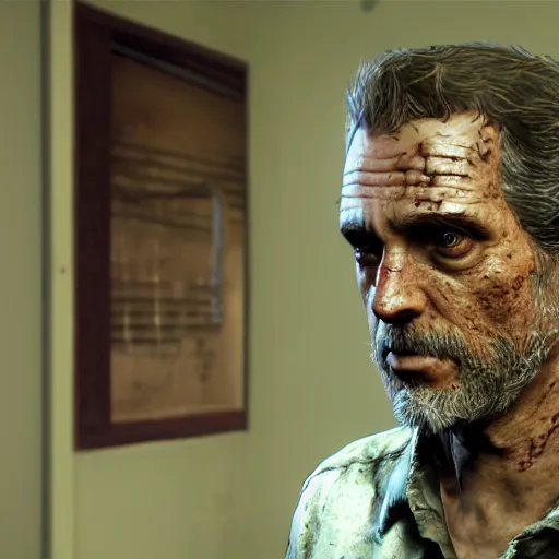 Prompt: Dr. Jordan Peterson geared up in The Last of Us