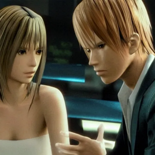 Image similar to a still of from the movie lost in translation crossover with the game final fantasy viii