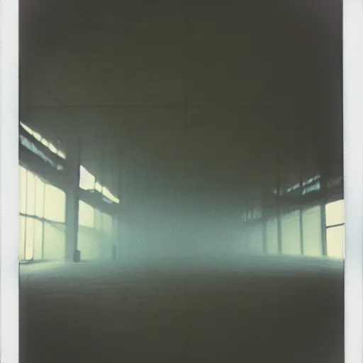 Prompt: interior of a massive concrete structure with impossibly tall walls, foggy, old polaroid, expired film, megalophobia,