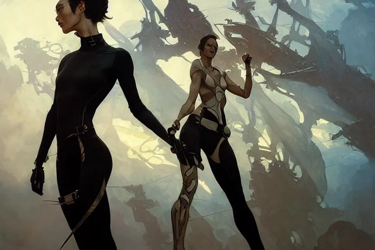 Image similar to aeon flux profile picture by Greg Rutkowski, dynamic pose, intricate, futuristic, fantasy, elegant, by Stanley Artgerm Lau, greg rutkowski, thomas kindkade, alphonse mucha, loish, norman Rockwell,