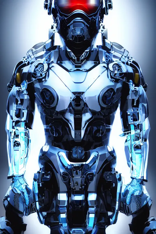 Image similar to cyber cyborg ninja mask helmet metal gear solid artic suit swat commando, global illumination ray tracing hdr fanart arstation by sung choi and eric pfeiffer and gabriel garza and casper konefal, a spectacular view cinematic rays of sunlight comic book illustration, by john kirby