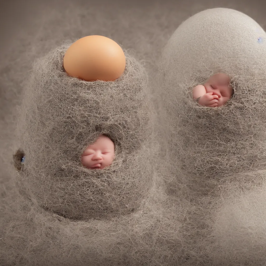 Image similar to baby robot hatching from egg, very detailed closeup studio photography, studio lighting, super realistic