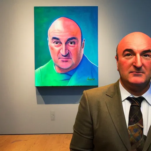 Image similar to kevin o'leary paintings, exposed in museums