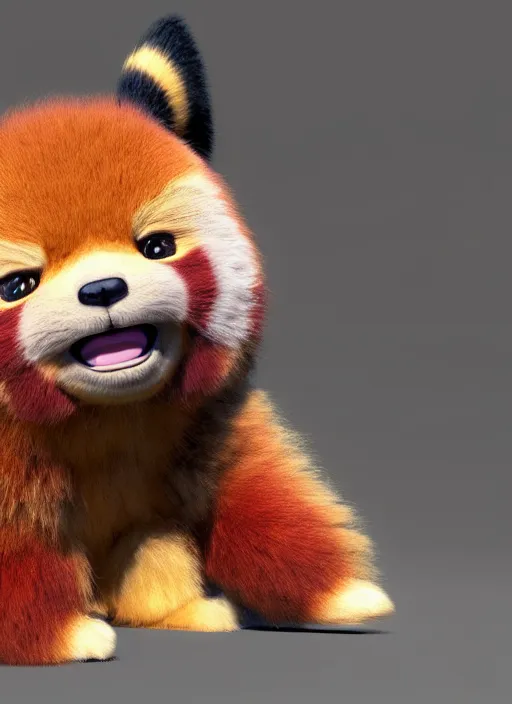 Prompt: high quality 3 d render hyperrealist very cute muted color fluffy! pikachu red panda hybrid highly detailed, vray smooth, in the style of detective pikachu, hannah yata charlie immer, soft indoor light, low angle, uhd 8 k, sharp focus