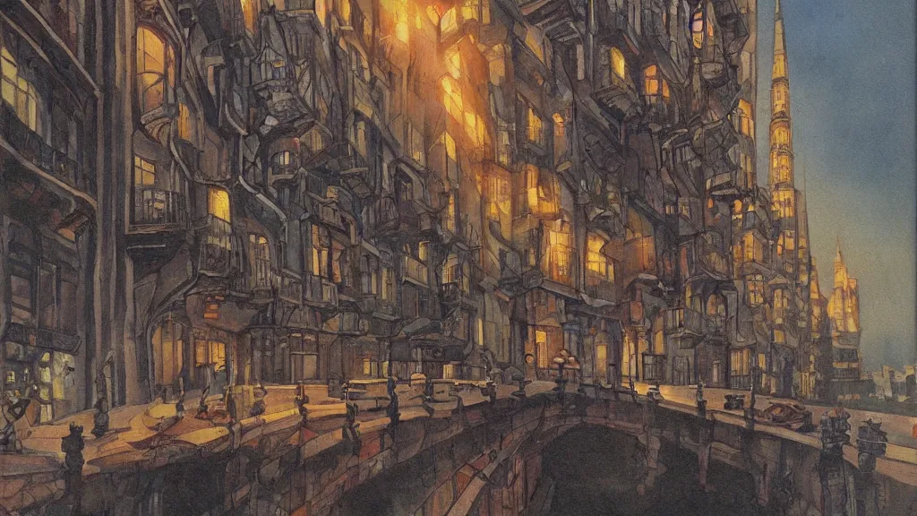 Image similar to a painting in the style of francois schuiten.