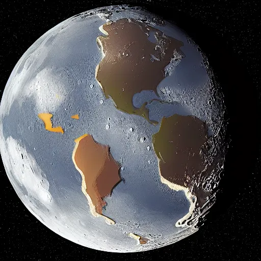 Image similar to isometric photo of the Moon crashing into planet Earth