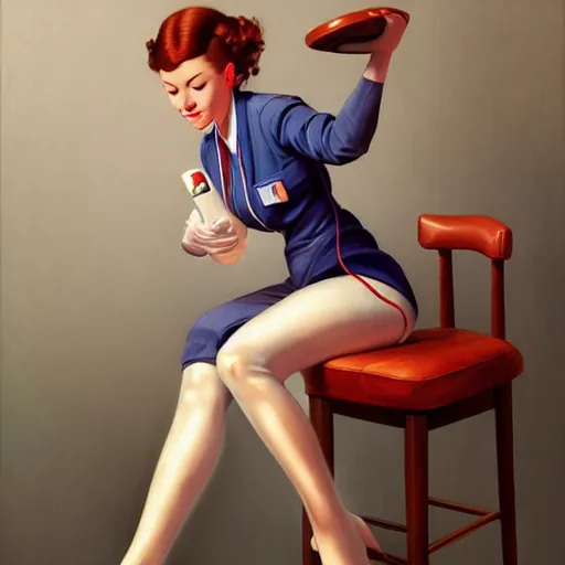 Prompt: portrait of a nurse on a stool, expressive pose, futuristic, highly detailed, digital painting, artstation, concept art, smooth, sharp focus, by Alberto Vargas