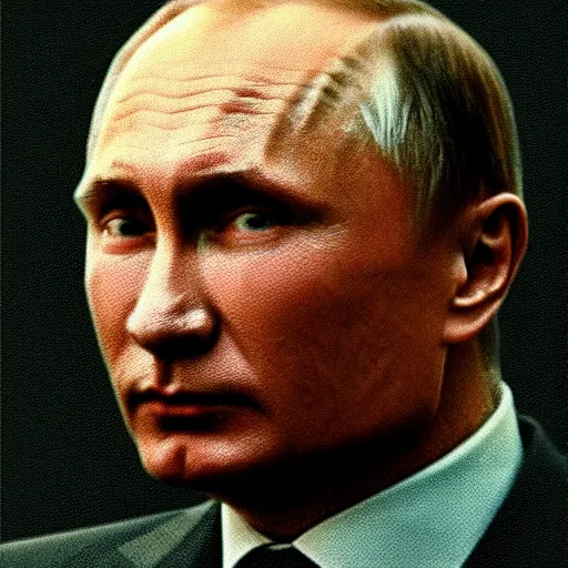 Image similar to vision of ezekiel with vladimir putin, macro head portrait centered