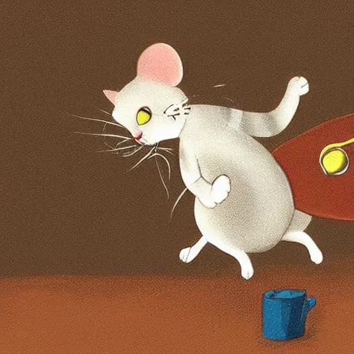 Image similar to a cartoon of a cat catching a mouse