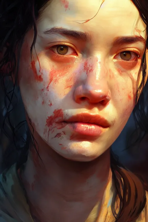 Prompt: close up face portrait of clementine from the walking dead game series, extremely detailed digital painting, in the style of fenghua zhong and ruan jia and jeremy lipking and peter mohrbacher, mystical colors, rim light, beautiful lighting, 8 k, stunning scene, raytracing, octane, trending on artstation