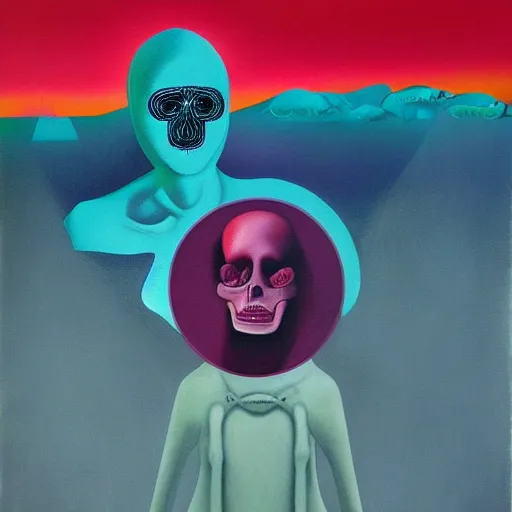 Prompt: death dreaming of being alive by karel thole and amanda clark in a surreal style, oil on canvas