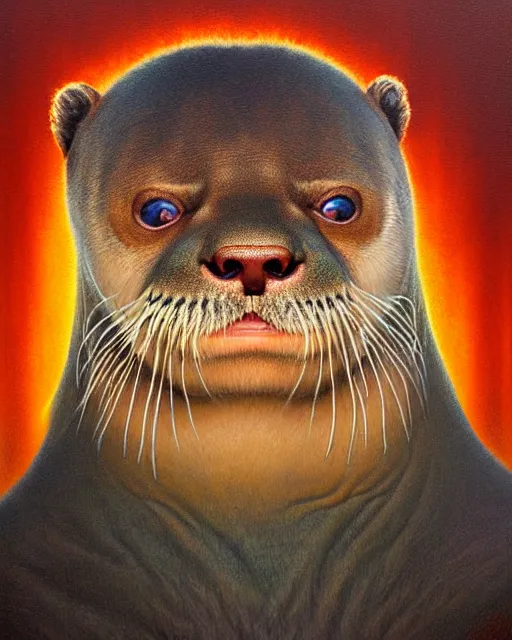 Image similar to detailed portrait of nick offerman as otter! hybrid by tomasz alen kopera and peter mohrbacher and johanna martine! and margaret keane! coherent luminescent