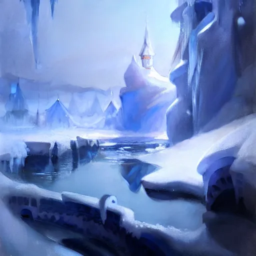 Image similar to beautiful ice kingdom by anders zorn, matte painting, artstation, concept art