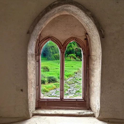 Image similar to a mullioned window through which you can see the sea where shark fins are visible