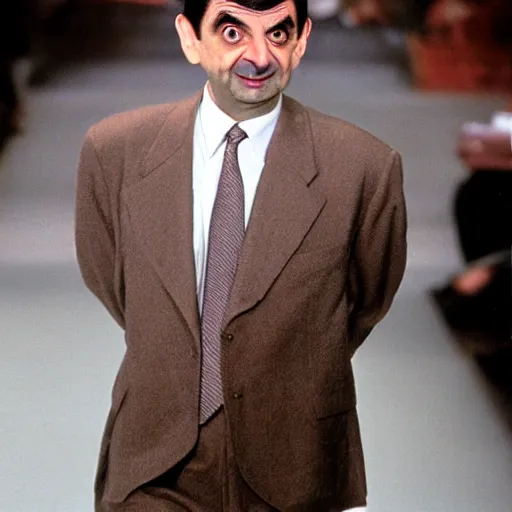 Prompt: Mr Bean on a catwalk