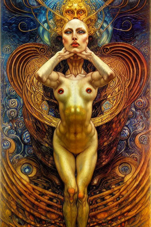 Image similar to Divine Chaos Engine by Karol Bak, Jean Delville, William Blake, Gustav Klimt, and Vincent Van Gogh, symbolist, visionary