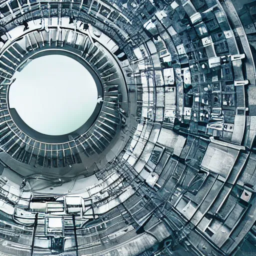 Image similar to photo of an inside nuclear power plant at night birds eye view inception cinematic