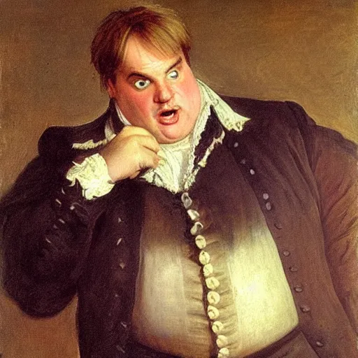 Prompt: chris farley as an 1 8 th century nobleman, painted by john everett millais