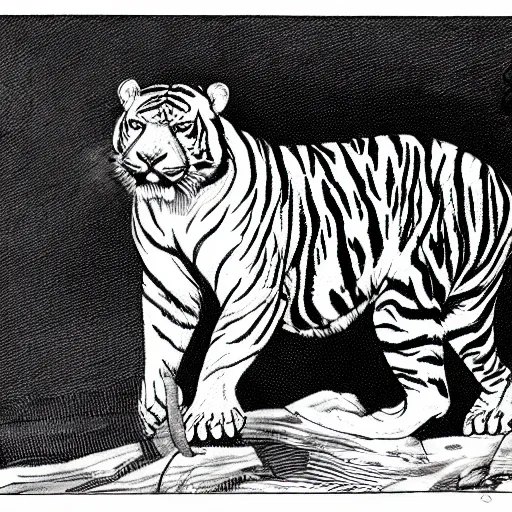 Image similar to sabertooth tiger with large tusks drawn like a BAYC NFT, illustrated style