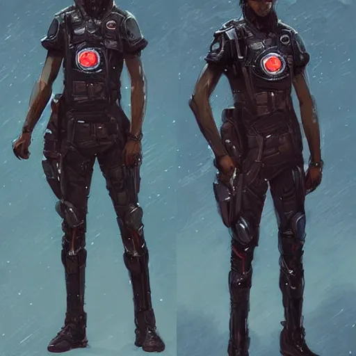 Image similar to portrait of a man by greg rutkowski, he is about 2 0 years old, mixture between afroamerican and japanese, afro hair, young, very tall and slender, he is wearing a futuristic police gear, highly detailed portrait, digital painting, artstation, concept art, smooth, sharp foccus ilustration, artstation hq