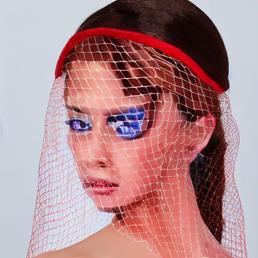 Image similar to portrait pretty woman, colorful plastic veil, verny ornated, intrincate latex