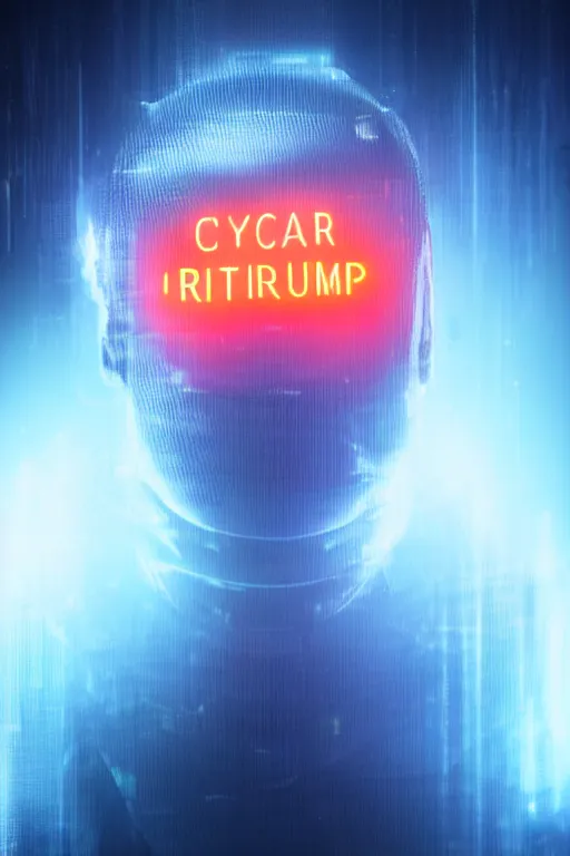 Image similar to portrait of cyber donald trump, futuristic style, neon lights, fog volumetrics, cyborg futuristic sci - fi
