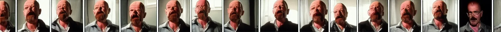 Image similar to 8 consistent frames from a video showing walter white looking around his house