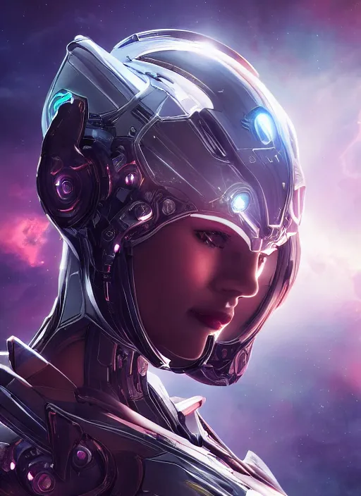 Image similar to photo of a cyborg girl on a space ship, warframe armor, beautiful face, scifi, nebula reflections, stars, professionally color graded, sharp focus, 8 k high definition, insanely detailed, intricate, innocent, art by stanley lau and artgerm