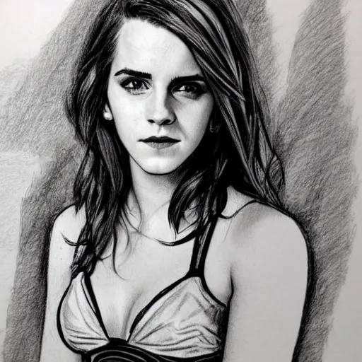 Prompt: emma watson working at hooters pencil sketch,