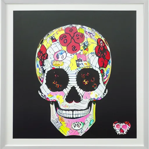 Image similar to portrait painting goofy skull skeleton, hello kitty, comic book, pokemon, highly detailed, art by Singer Sargent and damien hirst