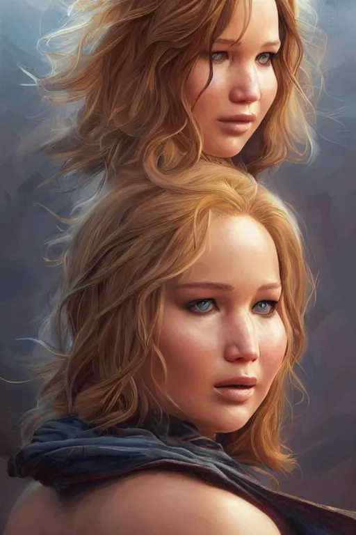 Image similar to jennifer lawrence as a heroine, digital painting, artstation, concept art, smooth, sharp focus, illustration, art by artgerm and donato giancola and Joseph Christian Leyendecker, Ross Tran, WLOP