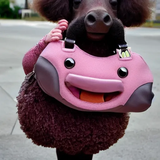 Image similar to poodle sized hippo in a purse