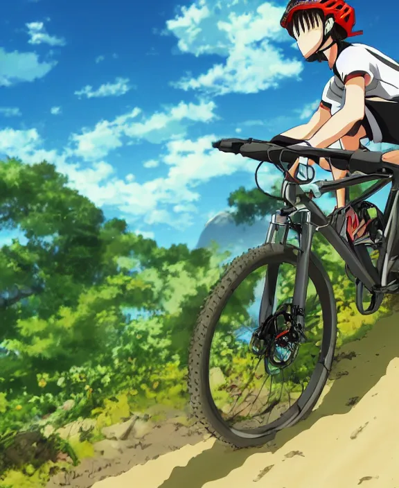 Prompt: an anime drawing of a mountain biker shredding a berm, 4k resolution, detailed, trending on artstation