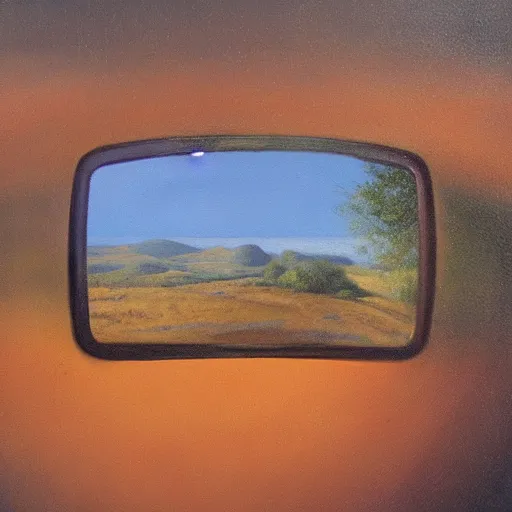 Prompt: a gorgeous landscape by lars boingo, oil on canvas. viewed through a cracked lens.