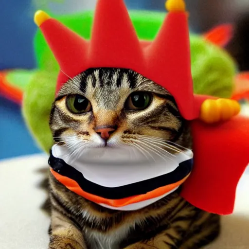 Image similar to tabby cat wearing the nacho sombrero from the despicable me