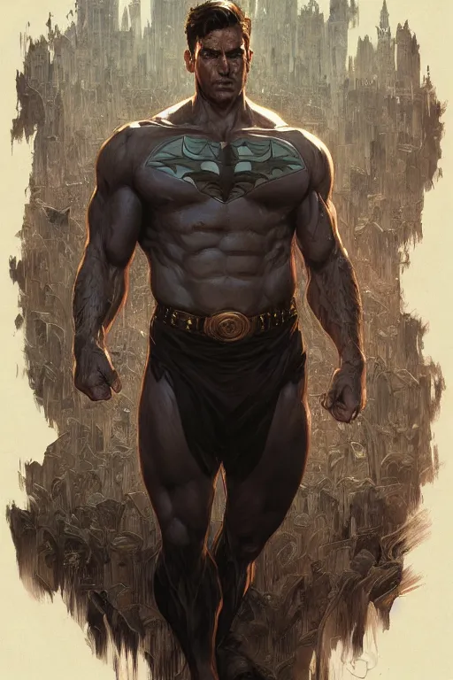 Prompt: portrait of bruce wayne as a hulking herculean demon, forest, godlike, full body, fantasy, intricate, elegant, highly detailed, digital painting, artstation, concept art, sharp focus, illustration, art by artgerm and greg rutkowski and alphonse mucha