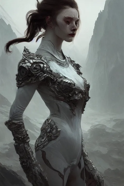 Image similar to portrait of dead from mayhem, matte white color mirror armor, in ruined fjords of norway, sci-fi and fantasy, intricate and very very beautiful and elegant, highly detailed, Frostbite Engine, digital painting, artstation, concept art, smooth and sharp focus, illustration, art by tian zi and WLOP and alphonse mucha