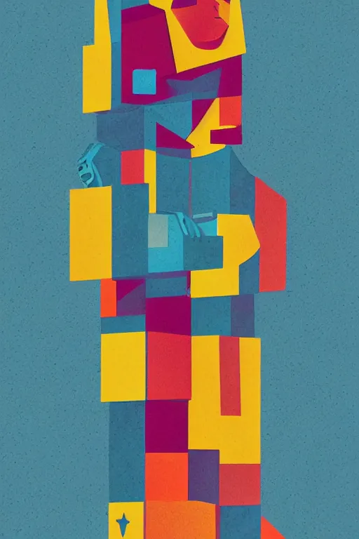 Image similar to cubist moai statue cutout digital illustration cartoon colorful beeple