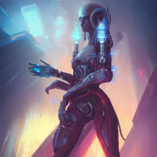 Prompt: portrait of a beautiful cybernetic technomancer, cyberpunk concept art by pete mohrbacher and seb mckinnon and beksinski and josan gonzales, digital art, highly detailed, intricate, sci-fi, sharp focus, Trending on Artstation HQ, deviantart, unreal engine 5, 4K UHD image