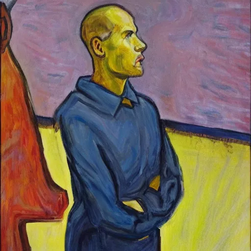 Image similar to a painting of a person standing in front of a painting, a fine art painting by munch, reddit, neo - expressionism, academic art, fauvism, art