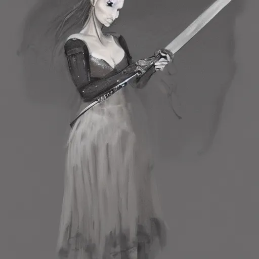 Prompt: a photo of a woman with a sword, concept art by nina tryggvadottir, featured on cg society, feminist art, masculine, art, academic art