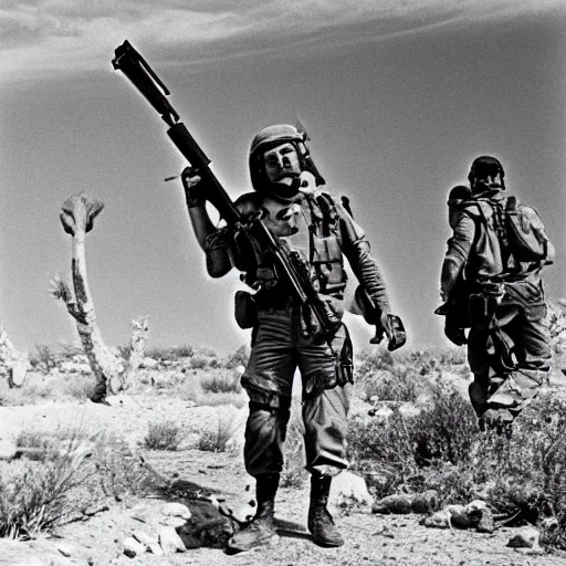 Prompt: black and white photograph of a minion idf soldier fighting in the six day war in 1967