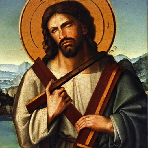 Prompt: christ carrying the cross over his shoulder, very detailed oil painting, 1 7 century, by juan de juanes