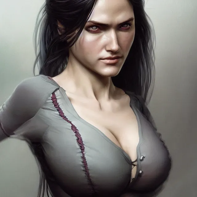 Prompt: cirilla wearing tight in chest shirt!, half - opened shirt!!, ultra realistic, pretty face, extremely detailed face!!, anatomically correct!!, symmetrical!!!, concept art, intricate details, highly detailed, photorealistic, octane render, 8 k, unreal engine. art by artgerm and greg rutkowski and alphonse mucha