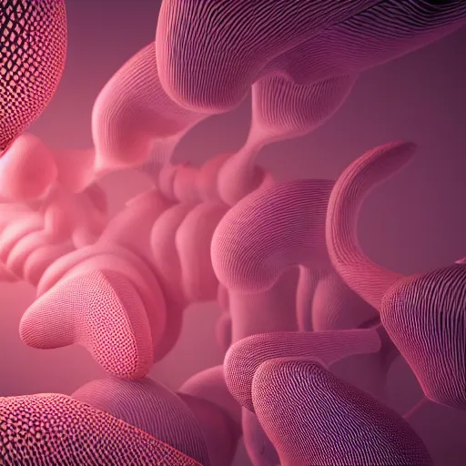 Image similar to a photograph of a 3 d render of 3 d cellular automaton. highly detailed octane render and vray with natural light and organic colours, volumetric lighting, raytracing, mist, smoke, rays of light, mystical and mysterious.