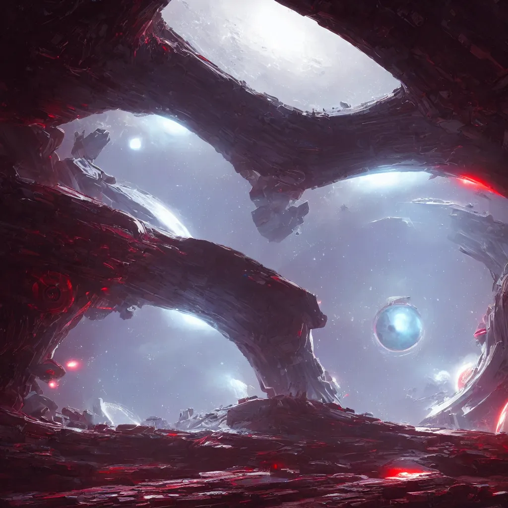 Prompt: scifi portal entrance, dyson sphere program white and red planet, concept art, by greg rutkowski, xray melting colors