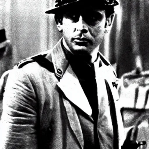 Image similar to ww1 photo of alberto sosa from Scarface (1983), trenches, grainy, low res