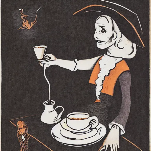 Prompt: witch conjuring a cup of coffee