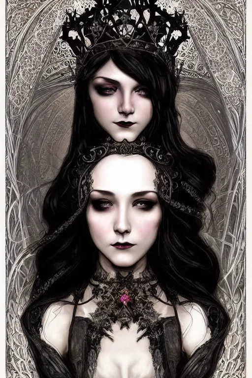Image similar to beautiful gothic and victorian and luxury and evil young medieval dark crown princess portrait like +smoky eyes+front face with light flowing hair, ultradetail face, art and illustration by craig mullins and tian zi and alphonse mucha and miqi, fantasy, intricate complexity, human structure, hypermaximalist, fantasy character concept, dynamic lighting, neon light, ssci-fi, watermark, blurry, hyperrealism 8k